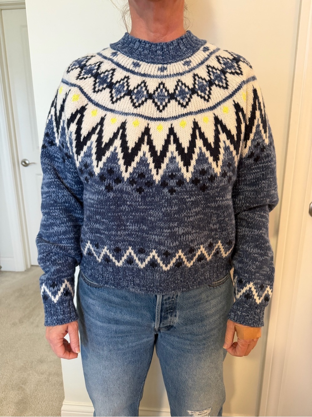 American Eagle Outfitters Blue Fair Isle Crewneck Sweater
